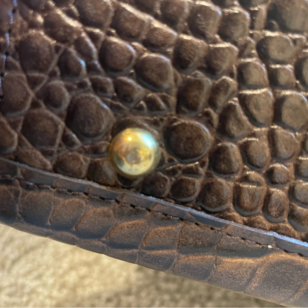 Classic Croc-Embossed Top-Handle Satchel in Dark Brown - Picture 4 of 14